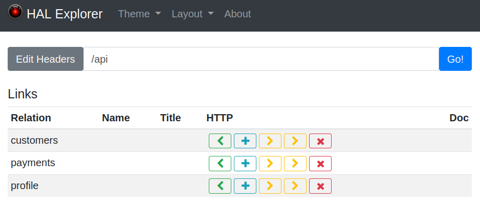 HAL explorer available endpoints